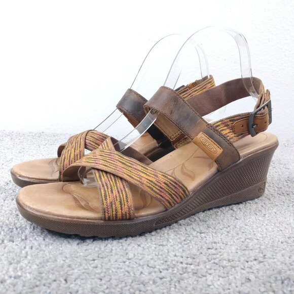 KEEN Skyline Wedge Sandals Womens Size 10 Shoes Ankle Strap Brown Slingback - Picture 1 of 9